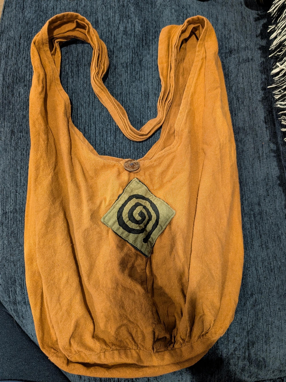 Boho Spiral Patch Brown Cotton Sling Bag - Casual Women’s Shoulder Tote